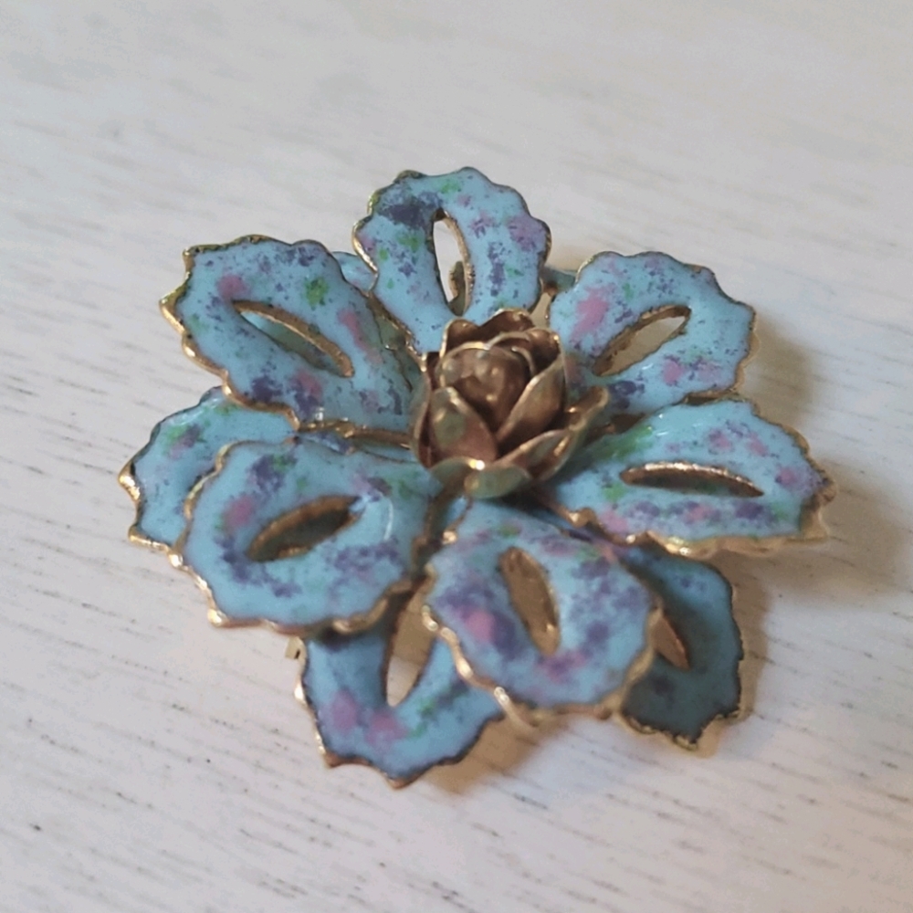 Vintage Blue Enamel Flower Pin